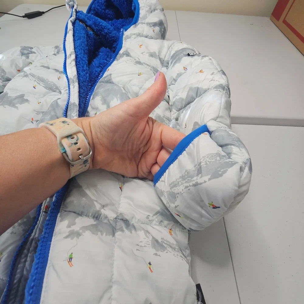 Spyder Puffer Bunting 24M White Blue Mountain Ski Scene Gorpcore Snowsuit